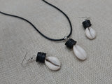 African Cowrie Set Jewelry Black Beaded Silver Necklace Earrings Fashion Women