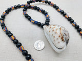 Large Cowrie Necklace Men Beaded African Ethnic Jewelry Statement Black Blue