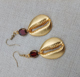 Gold Tone Cowrie Earrings Women Dangle Red Jewelry