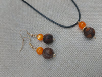 Women Jewelry Set Necklace Earrings Stone Orange Gold Statement Fashion Gift Set