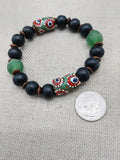 Men Bracelets Black Green Red Beaded Jewelry Ethnic Fashion Statement Size 8