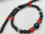 Men Necklace Beaded Jewelry Red Black White Fashion Statement Handmade Gift Ideas