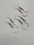 Cowrie Earrings Grey Silver Small Dangle Women Gray