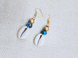 Cowrie Earrings Drop Dangle Blue Gold Women Jewelry Ethnic