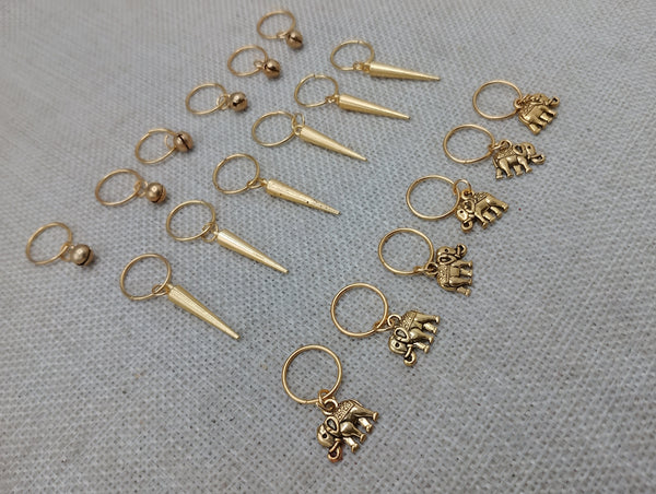 Hair Jewelry Accessories Locs Twist Braids Set of 18 Dreads Gold Accents Dangle Elephants Bells