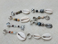 Locs Hair Jewelry Set of 8 Cowrie African Elephants Natural Stone Accessories Braids Twist Dreads Unisex