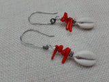 Silver Cowrie Earrings Red Beaded Jewelry Women Ethnic Unique Handmade