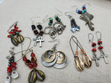 Women Earrings Afrocentric Ethnic Elephant Peace Ankh Set of 10 Wholesale Bulk Jewelry Silver Beaded