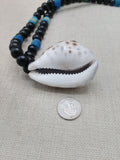 African Necklace Men Large Cowrie Shell Jewelry Black Blue Statement Beaded Ethnic