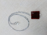 Women Necklace Long Stainless Steel Chain Amber Red Glass Square Jewelry