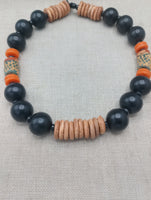 Large Beaded Necklace Wooden Orange Black Jewelry Fashion Statement Unisex