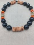 Large Beaded Necklace Wooden Orange Black Jewelry Fashion Statement Unisex
