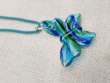 Women's Blue Murano Glass Pendant Green Butterfly Necklace