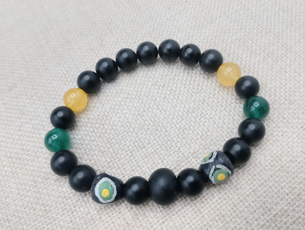 Men Bracelets Beaded Black Yellow Green Jamaican inspired