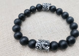 Men Bracelets Beaded Black White Fashion Statement Jewelry Handmade Unisex Size 7.5 Stretch