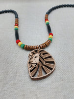 Wooden Lion Necklace Beaded Men Rasta Ghana Unisex Red Black Green Yellow Handmade