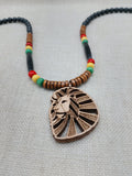 Wooden Lion Necklace Beaded Men Rasta Ghana Unisex Red Black Green Yellow Handmade