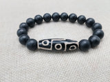 Men Jewelry Bracelets Black Agate Stone Ethnic Statement Beaded 8 inch