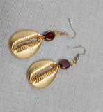 Gold Tone Cowrie Earrings Women Dangle Red Jewelry