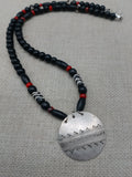 Women's Tribal Silver Black Red Beaded Ethnic Pendant Statement Jewelry