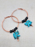Copper Hoop Earrings Women Turquoise Elephant Beaded Ethnic Jewelry