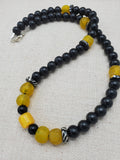 Men Necklace Yellow Black Beaded Handmade Gift Idea Birthday Father's Day