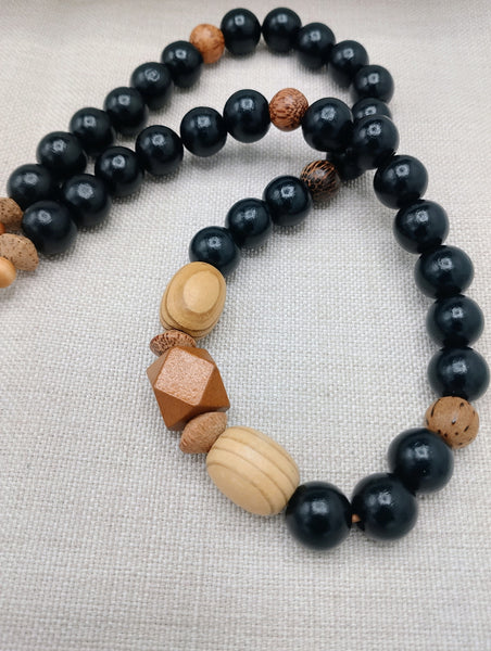 Men Necklace Wood Beaded Black Brown