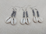 Cowrie Earrings Grey Silver Small Dangle Women Gray