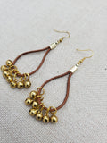 Brown Leather Gold Accents Earrings Jingle Women Jewelry Handmade