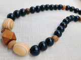 Men Necklace Wood Beaded Black Brown