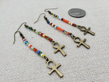 Ankh Earrings Brass Beaded Small Long Dangle Jewelry Women Gift Ideas