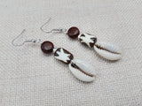 Women Earrings Cowrie African Ethnic Tribal Beaded Wooden Silver Jewelry