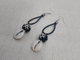 Women Earrings Black Leather Dangle Cowrie Beaded Jewelry Handmade