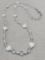 Mother of Pearl Necklace  Women Jewelry Set Lucite Beads Long Silver White Wedding Gift Idea