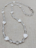 Mother of Pearl Necklace  Women Jewelry Set Lucite Beads Long Silver White Wedding Gift Idea