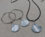 Women Mother of Pearl Shell Jewelry Set Hoop Earrings Necklace Silver Beach Fashion Statement Gift