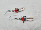 Ethnic Earrings Cowrie Jewelry Women Red Green Silver Long Dangle