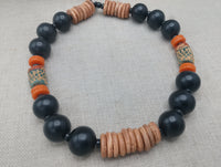 Large Beaded Necklace Wooden Orange Black Jewelry Fashion Statement Unisex
