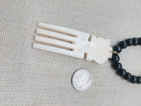 Men's African Necklace Rasta Ghana Beaded Jewelry Duafe Adinkra Black Handmade