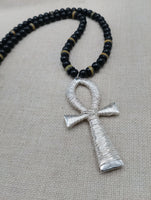 Silver Ankh Pendant Necklace Beaded Black Yellow Green Jamaica Inspired Egyptian Statement
