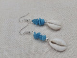Cowrie Earrings Women Silver Ethnic Unique Summer Blue Glass Jewelry