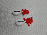Cowrie Earrings Red Coral Ethnic Beaded Jewelry Handmade Women