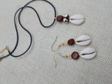 Cowrie Set Jewelry Beaded Wood black Cord Earrings Necklace Women Gift Idea Handmade