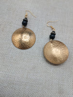 Women Jewelry Set Hammered Round Earrings Beaded V Shape Minimalist Bohemian Brass Gold Tone Necklace