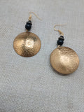 Women Jewelry Set Hammered Round Earrings Beaded V Shape Minimalist Bohemian Brass Gold Tone Necklace