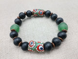 Men Bracelets Black Green Red Beaded Jewelry Ethnic Fashion Statement Size 8