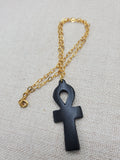 Ankh Necklace Black Egyptian Jewelry Gold Tone Chain