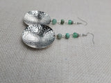 Silver Earrings Dome Green Dangle Women Jewelry Hammered