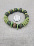 Bracelet Stretch Jewelry Beaded African Krobo Green Unisex Brass Size 7