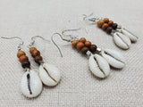 Cowrie Earrings Wooden Brown Beaded Handmade Dangle Women Jewelry